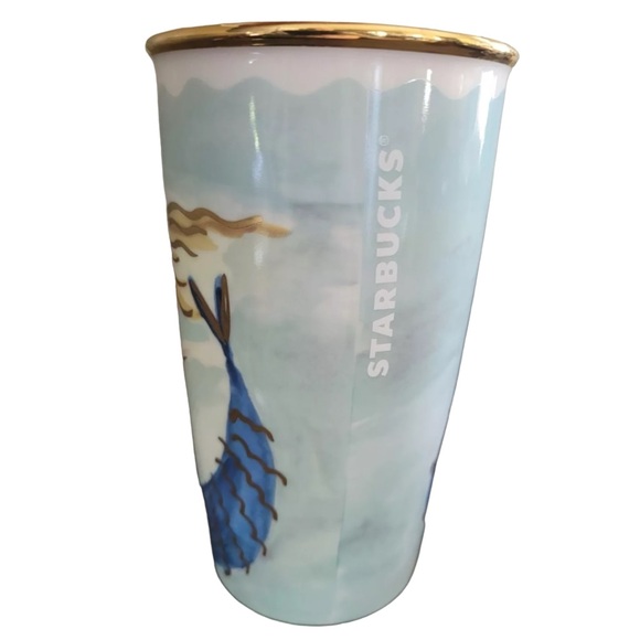 STARBUCKS MERMAID Ceramic Tumbler Gold Lid 2014 - Picture 5 of 11